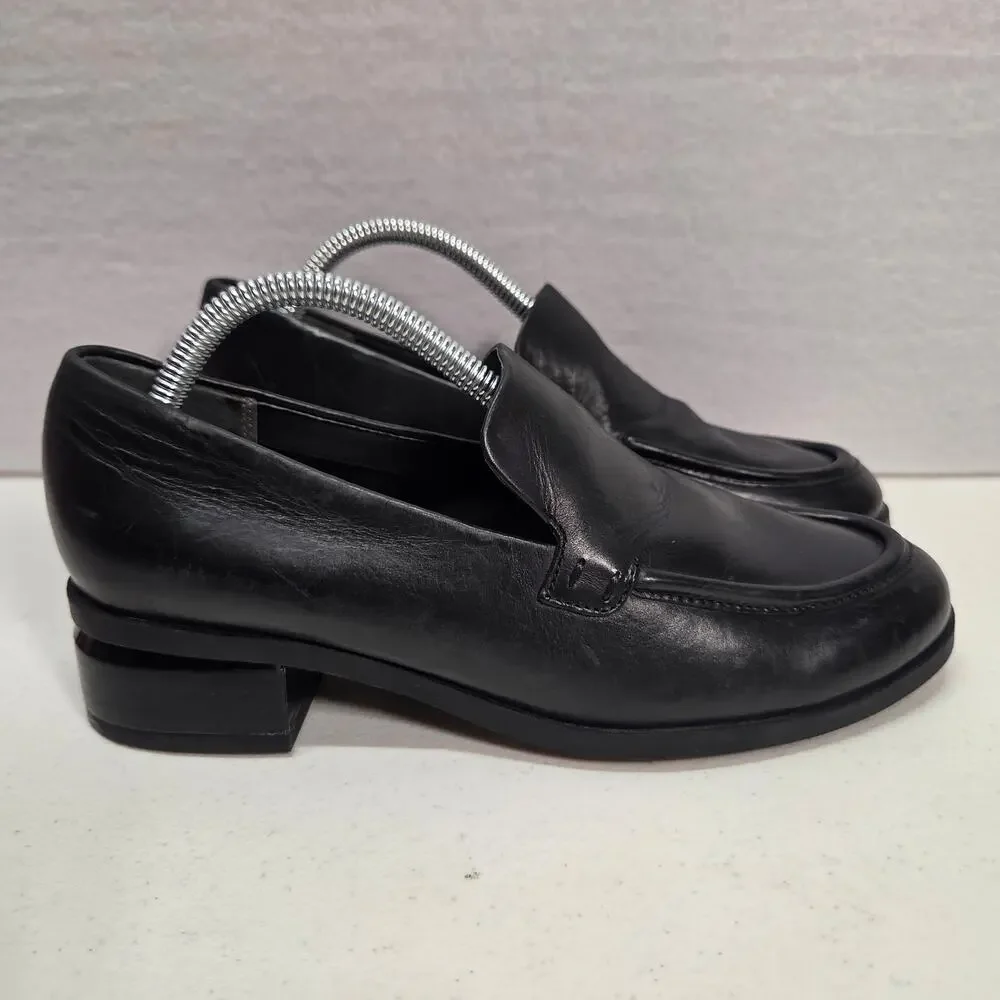 Franco Sarto New Bocca Black Leather Loafers Block Heel Womens 6.5M Slip On NWOT